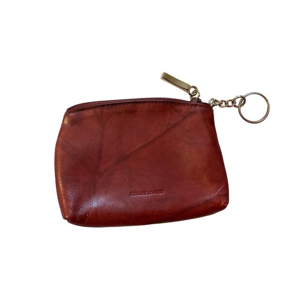Vintage Brown Genuine Leather Coin Purse With Zipper Closure & Keyring - Picture 2 of 2